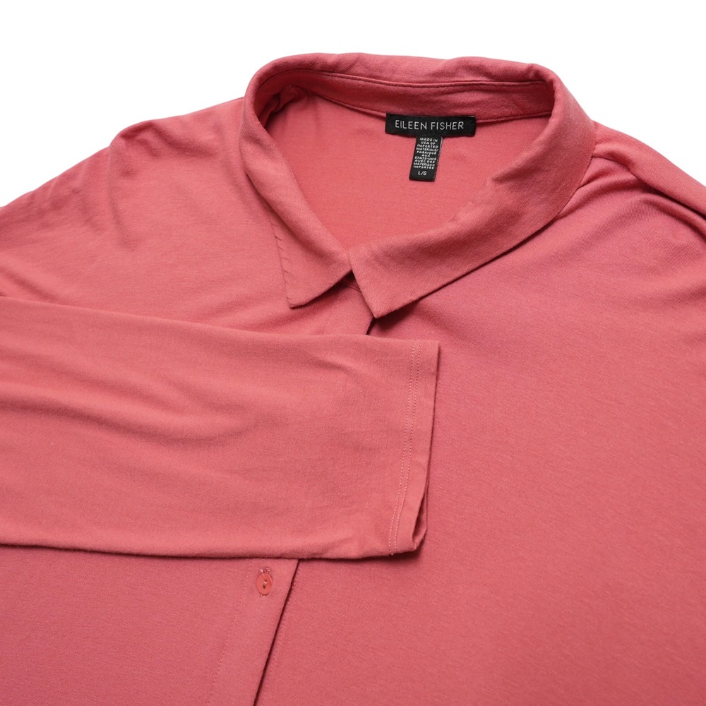 Eileen Fisher Button Front Shirt Women Large‎ Rose Pink Stretch Viscose